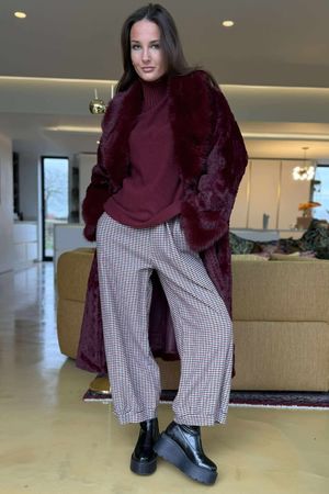 Verbier Premium Faux Fur Coat Burgundy